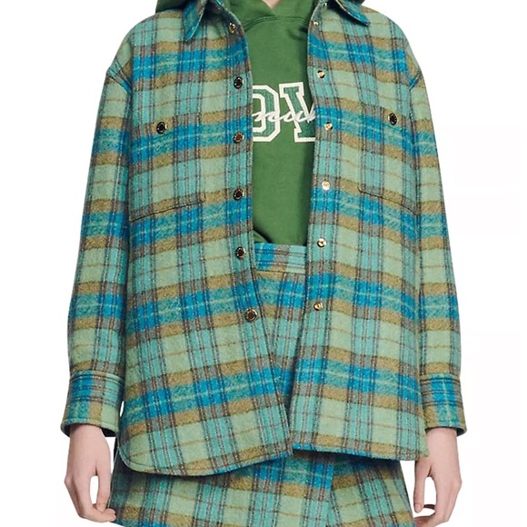 Sandro Padded Plaid Wool Oversized Shirt-Jacket size 38 FR - Picture 1 of 2